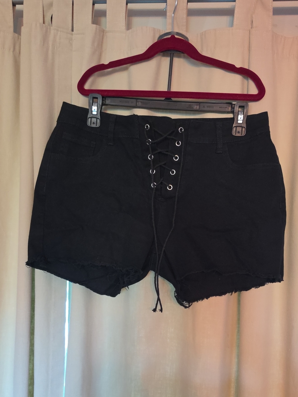 Women's Black Lace-Up Frayed Hem Jean Shorts NWOT